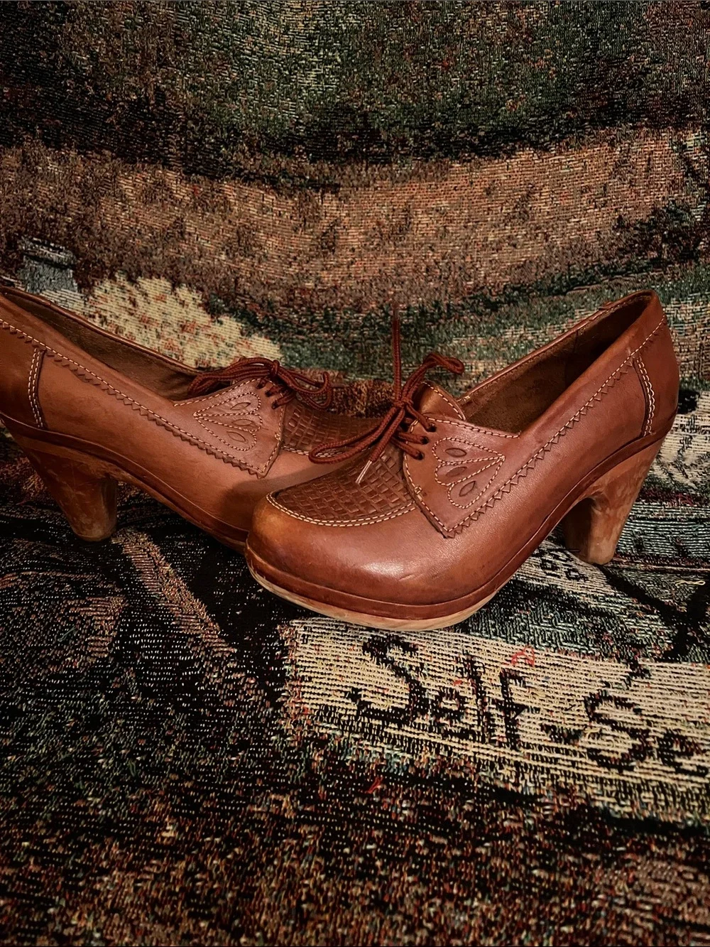 Brown Women's Leather Lace-Up Heels